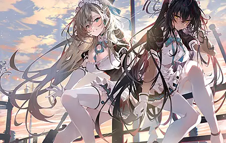 女孩 长发 深色头发 动漫 动漫女孩 长袜 电脑 手机壁纸 4096×2897