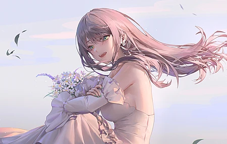 蓝眼睛 动漫 动漫女孩 婚纱 鲜花 电脑 手机壁纸 4904×3579