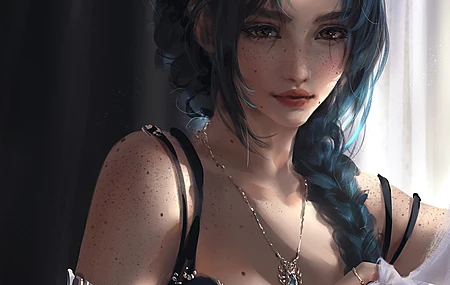 唯美女人 深色头发 长发 雀斑 辫子 马尾辫 电脑 高清壁纸 4600×2580