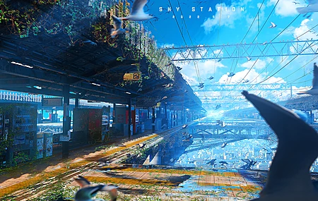 绚丽植物 鸟类 空间站 云 电线 天空 AI艺术 动物 白燕鸥 电脑 壁纸 4000×2371