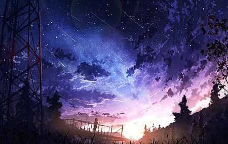 热门动漫 风景 天空 星星 流星 日落 动漫女孩 电脑 高清壁纸 4872×2791