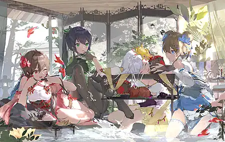 热门闭眼 发髻 动漫 动漫女孩 水 鱼 手套 电脑 桌面壁纸 8640×4860
