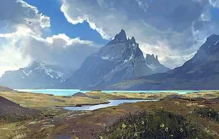 AI艺术 自然 河流 山脉 风景 电脑 4K高清壁纸 3840×2160