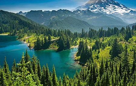 自然 尤尼斯湖 森林 山脉 湖泊 风景 树木 水 雪峰 华盛顿州 电脑 壁纸 3840×2560