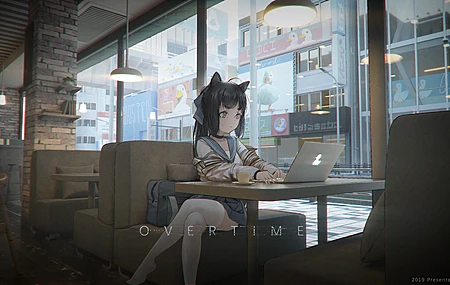原创人物 猫女孩 女学生 动漫女孩 猫耳朵 笔记本电脑 电脑 4K壁纸 4096×2160
