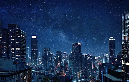 精选夜 城市景观 繁星之夜 灯光 天空 星星 蓝色 城市灯光 电脑 壁纸 3840×2160