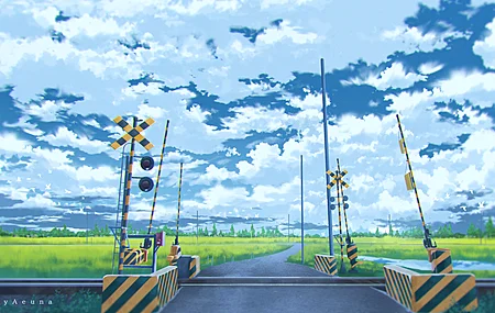 AI艺术 插图 云 铁路道口 环境 天空 风景 田野 电脑 4K壁纸 3840×2168