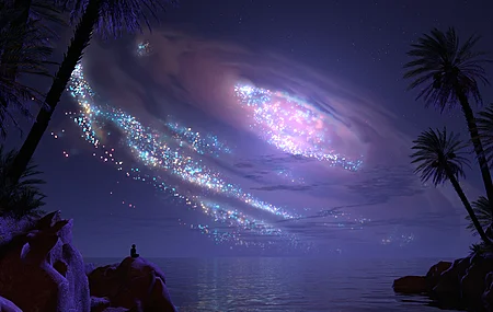 自然 风景 抽象 夜晚 棕榈树 海洋 夜景 电脑 壁纸 4096×3072