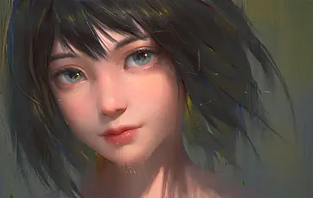 高清脸 齐肩的头发 女人 AI艺术 素描 黑发 特写 肖像 电脑 桌面壁纸 5000×2515