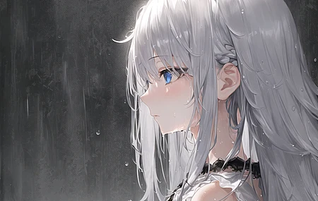 蓝眼睛 白发 个人资料 动漫女孩 简单背景 艺术 雨 电脑 手机壁纸 5120×3840