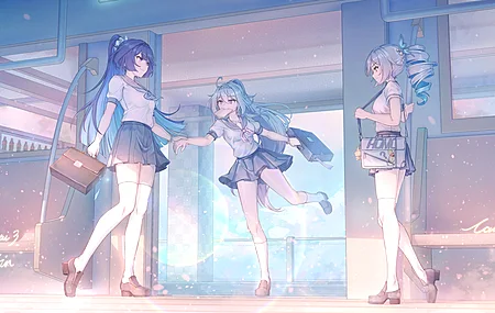 女学生 动漫女孩 动漫 校服 迷你裙 长袜 车站 裙子 原神 粉丝艺术 电脑 壁纸 3840×2160