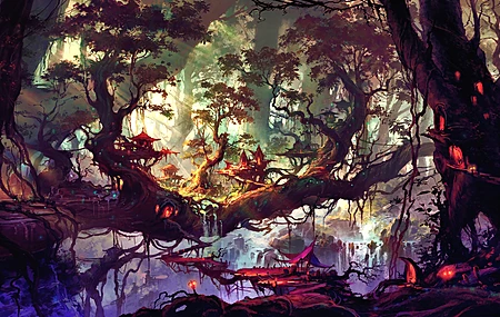 奇幻艺术 扇形艺术 树木 植物 风景 自然 AI艺术 概念艺术 电脑 壁纸 3840×2160