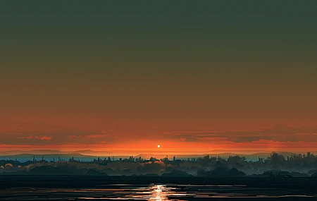 插图 风景 自然 日落 湖泊 极简主义 简单背景 电脑 无水印壁纸 7520×3200