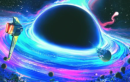 绝美伽利 恒星 黑洞 宇宙飞船 蓝色 科幻 电脑 壁纸 3840×2160