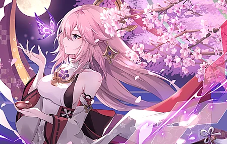樱桃树 花瓣 动漫女孩 原神 电脑 4K壁纸 5016×3011
