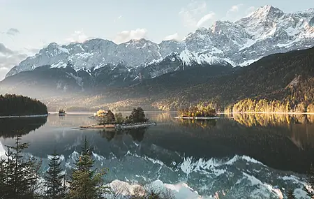 热门风景 艾比西湖 湖泊 山脉 森林 自然 雪 日落 巴伐利亚 反射 电脑 高清壁纸 6648×4155