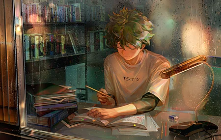 闭着的眼睛 动漫 动漫男孩 白衬衫 铅笔 书籍 橡皮擦 雨 窗户 玻璃 玻璃上的水 电脑 高清壁纸 3840×2160