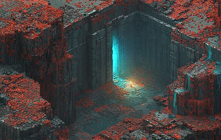 图片 AI艺术 等距 佛像 寺庙 废墟 电脑 壁纸 3840×2160