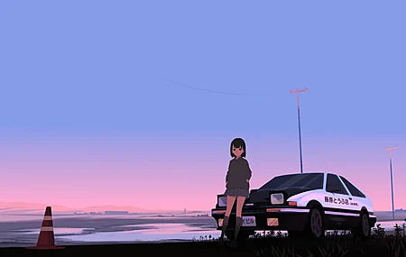 汽车 动漫女孩 AI艺术 电脑 4K高清壁纸 7680×4320