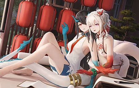白发 红眼睛 动漫女孩 黄昏 武士 尾巴 电脑 桌面壁纸 10000×5600