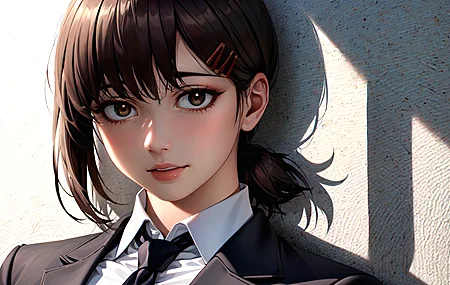 脸 黑发 领带 动漫女孩 棕色的眼睛 艺术 电脑 壁纸 4096×2388