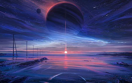 精选自然 太阳 云 星星 行星 日落 五颜六色 奇幻艺术 流星 灯柱 电脑 桌面壁纸 3840×2160