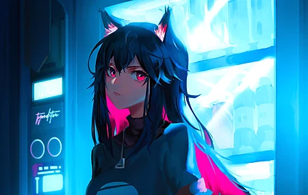 狐狸女孩 狐女 灯光 明日方舟 动漫游戏 双色调头发 电脑 壁纸 3840×2160