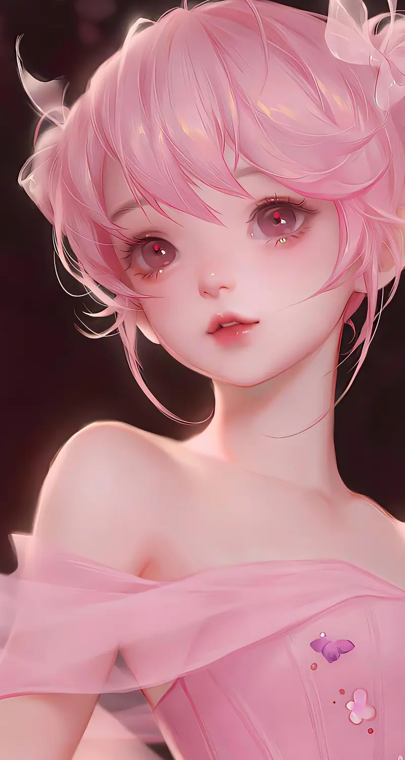 热门粉色头发 动漫 动漫女孩 紫色眼睛 萝莉 手机 手机壁纸 5760×11744