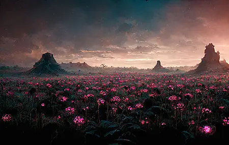 粉色的花 风景 山 云 植物 自然 黄昏 花 艺术 电脑 4K壁纸 4096×2304