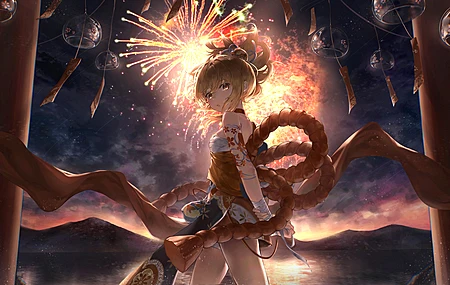 唯美动漫 动漫女孩 烟火 由宫 原神 电脑 壁纸 6010×2835