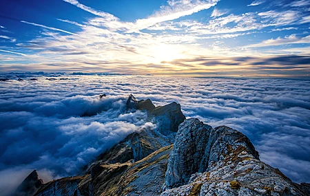 风景 云 山 天空 自然 岩石 阳光 瑞士 电脑 4K高清壁纸 4096×2304