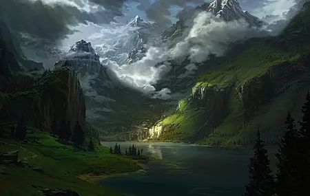 概念艺术 风景 自然 山脉 水 树 云 艺术状态 电脑 无水印壁纸 3840×2400