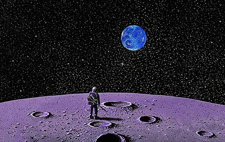 热门宇航员 太空 吉他 月亮 星星 地球 陨石坑 电脑 手机壁纸 3840×2160
