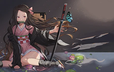 绝美黑发 红眼 动漫少女 日式服装 剑术 电脑 桌面壁纸 3840×2160