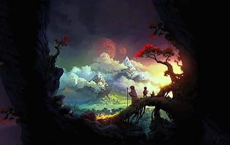 精选人物 儿童 旅行者 AI艺术 插图 奇幻艺术 风景 自然 树木 云 电脑 桌面壁纸 3840×2160
