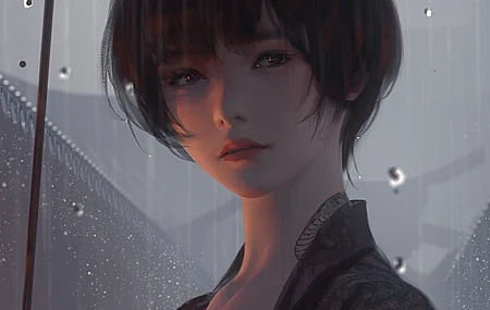 游戏CG角色 雨 伞 图片 动漫女孩 游戏CG艺术 幽灵之刃 电脑 手机壁纸 4463×4160