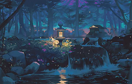 绚丽人物 夜晚 自然 光照效果 树木 水 图片 电脑 壁纸 3840×2160