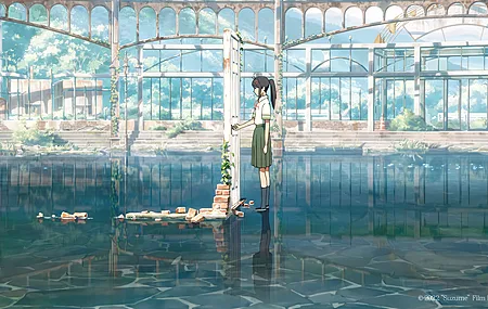 马尾辫 女学生 铃木 动漫 日语 水 倒影 校服 电脑 无水印壁纸 7680×4320