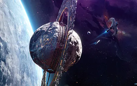 唯美AI艺术 空间艺术 图片 插图 空间 行星 伽利 宇宙飞船 陨石 图形 电脑 手机壁纸 3840×2160
