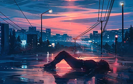 AI艺术 电线 电线杆 路灯 电脑 壁纸 3840×2160