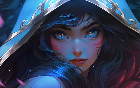 女人 奇幻女孩 眼睛 脸 长发 蓝色头发 电脑 壁纸 6956×3897