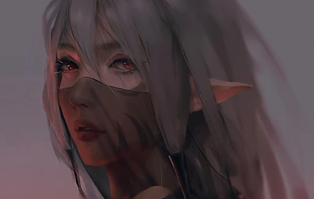 热门红眼睛 女人 面纱 兽耳 灰色头发 电脑 高清壁纸 3840×2160