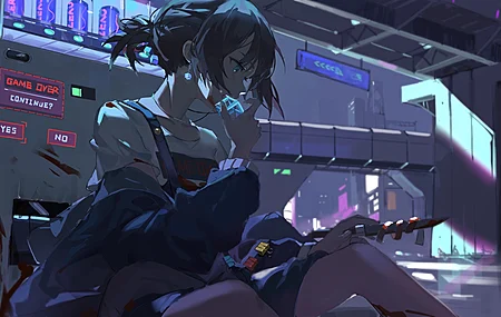 原创人物 马尾辫 深色头发 蓝眼睛 动漫 动漫女孩 电脑 4K高清壁纸 4631×2417