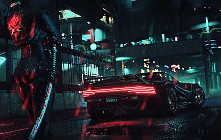 电子游戏 武士 汽车 雨 赛博朋克 电脑 4K高清壁纸 3840×2160