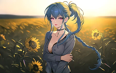 原创人物 动漫女孩 动漫 米娅 AI艺术 向日葵 电脑 4K高清壁纸 7680×4096