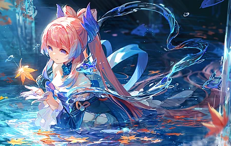 绝美原神 红头发 长发 粉色眼睛 看向别处 肩膀 马尾 电脑 壁纸 5478×2755