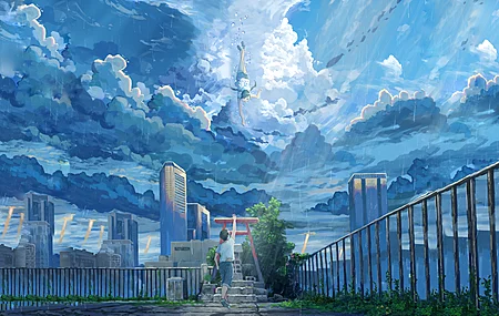 唯美天空 雨 城市 动漫 电脑 壁纸 3840×2160
