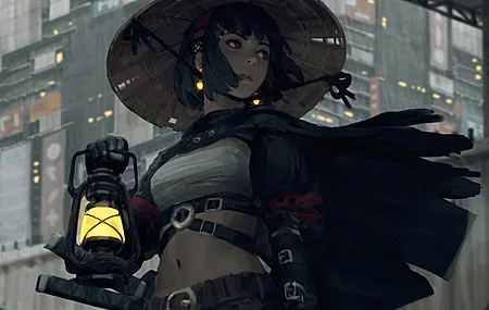 女人 奇幻女孩 武士 扇子艺术 素描 科幻 黑衣 数码绘画 风 奇幻艺术 黑发 奇幻绘画 电脑 壁纸 4096×2559