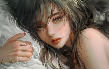 脸 长发 深色 女人 特写 肖像 红色口红 电脑 壁纸 4816×2907