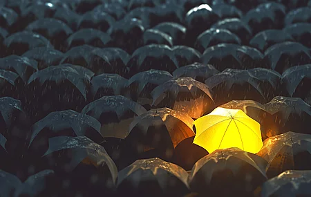 人群 雨伞 黄色 黑暗 雨 灯光 发光 电脑 壁纸 6000×3375